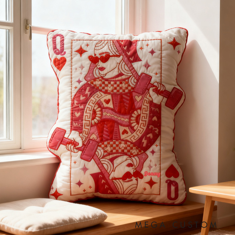 Personalized Graphic 3D Print Pillow Pillow Workout Queen of Hearts Gym Girl Sublimation Design Lift Heavy Shit Gym Rat Weightlifting Pillow for Gym Lovers