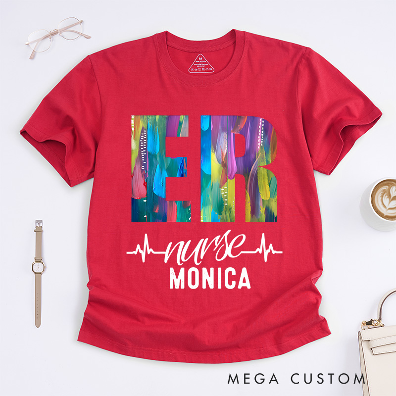 Personalized Nurse T-Shirts Colorful ER Nurse Fashion Design T-Shirts