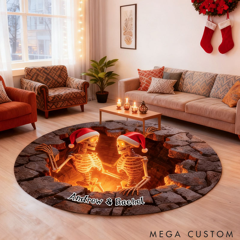 Personalized Couple Skeleton Graphic 3D Print Christmas Rug Custom Newlyweds Christmas Carpet Our First Christmas Gift for Him Her Husband Wife