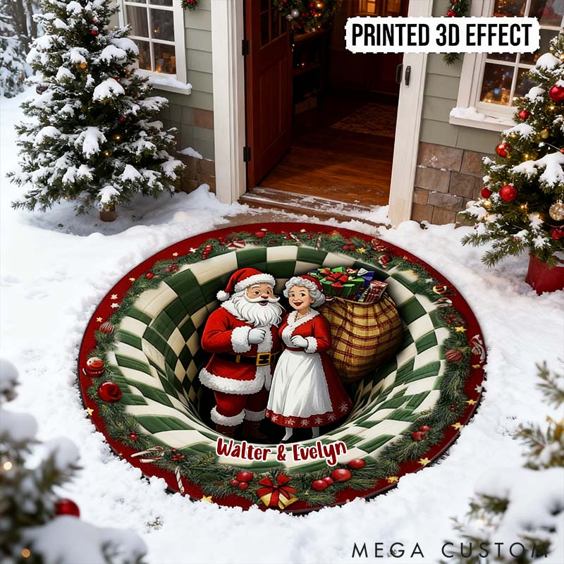 Personalized Couple Santa and Mrs. Claus Graphic 3D Print Christmas Rug Custom Christmas Carpet Our First Christmas Gift for Him Her Husband Wife