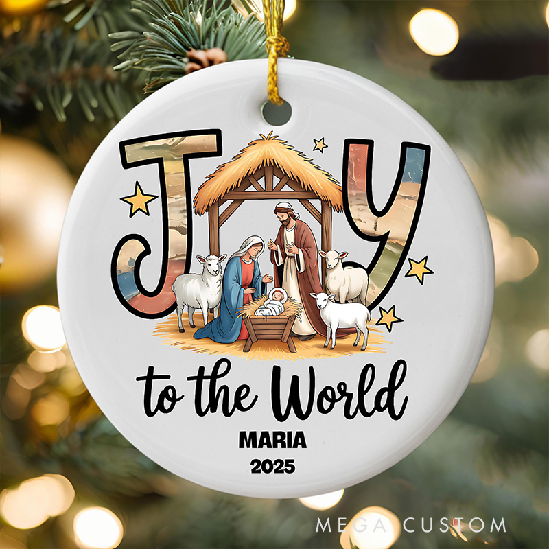 Personalized Joy to the World Nativity Scene Ceramic Ornament with Name Religious Gift Christmas Home Decor Gift Festival Gift