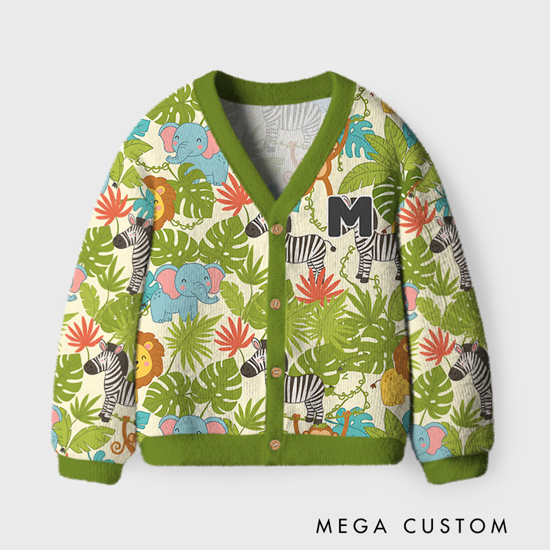 Personalized Jungle Adventure Kids Cardigan Sweater Kids Winter Gift