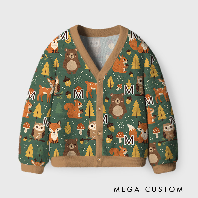 Personalized Woodland Friends Kids Cardigan Sweater Kids Gift