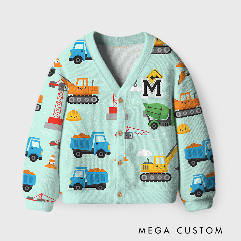 Personalized Construction Adventure Kids Ugly Cardigan Sweater Kids Gift