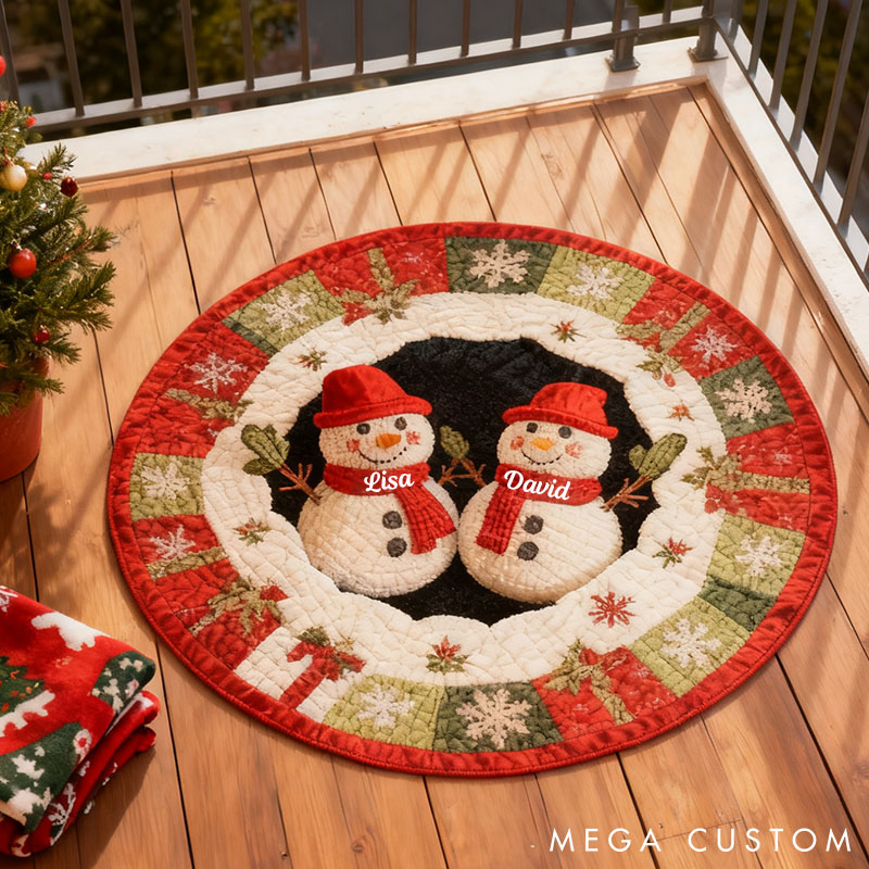 Personalized Snowman Christmas Rug Custom Couple Snowman Mat Christmas Decor Gift for Couple