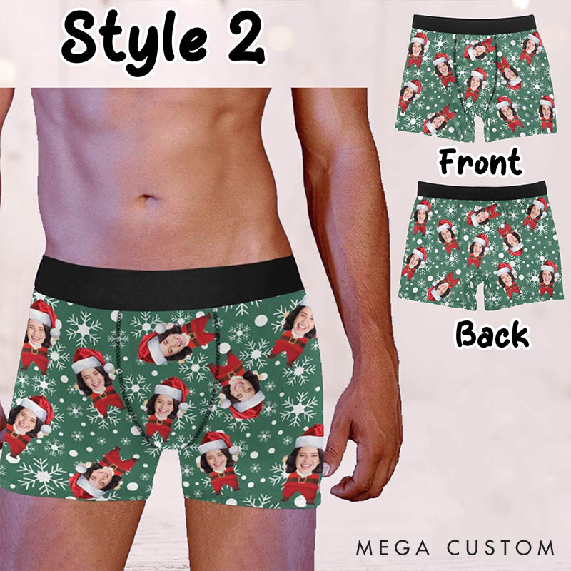 Personalized Girlfriend Wife Face Boxer Briefs Men Christmas Underwear with Woman Face Photo Christmas Gift for Boyfriend Husband