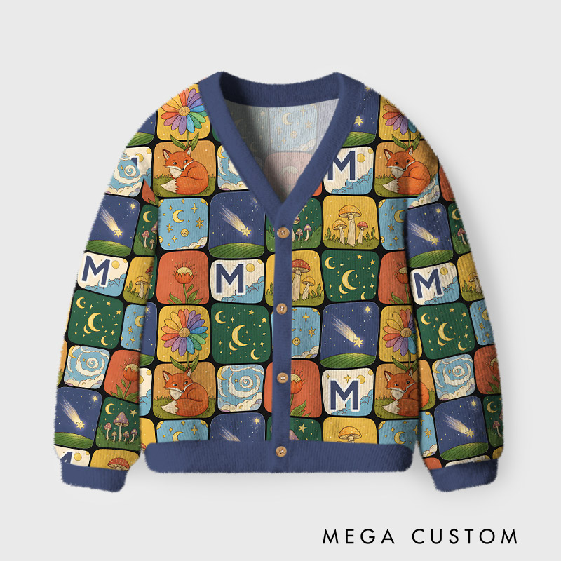 Personalized Forest Night Theme Kids Cardigan Sweaters with Custom Initial Kids Gift