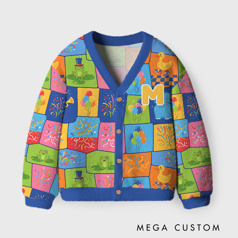 Personalized Colorful Circus Theme Kids Cardigan Sweaters with Custom Initial Kids Gift