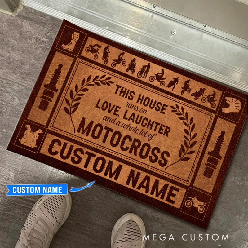 Personalized Motocross Doormat Custom Name Entry Rug Dirt Bike Themed Welcome Mat Gift