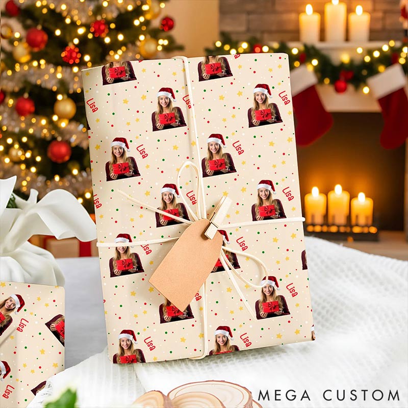 Personalized Funny Christmas Face Photo Cutout Wrapping Paper Unique Photo Gift Xmas Wrap Paper Best Xmas Gift for Boyfriend Girlfriend