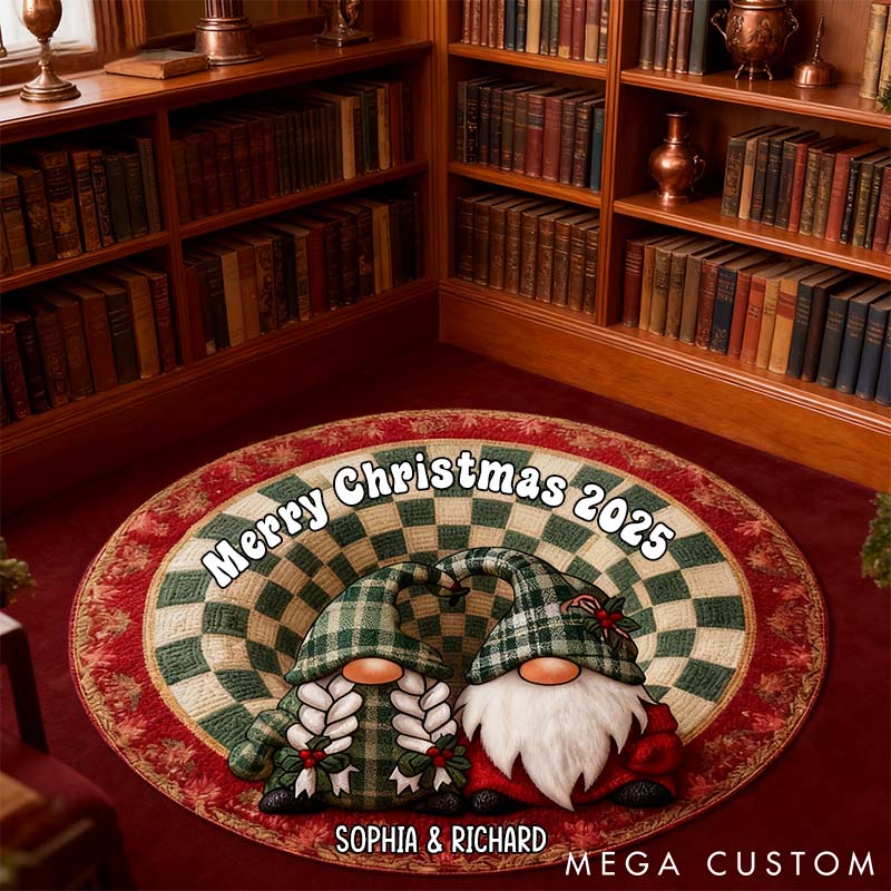 Personalized Christmas Gnome Rug Custom Couple Gnome Holiday Decor Mat Couple Xmas Decor Gift Rug for Husband Wife