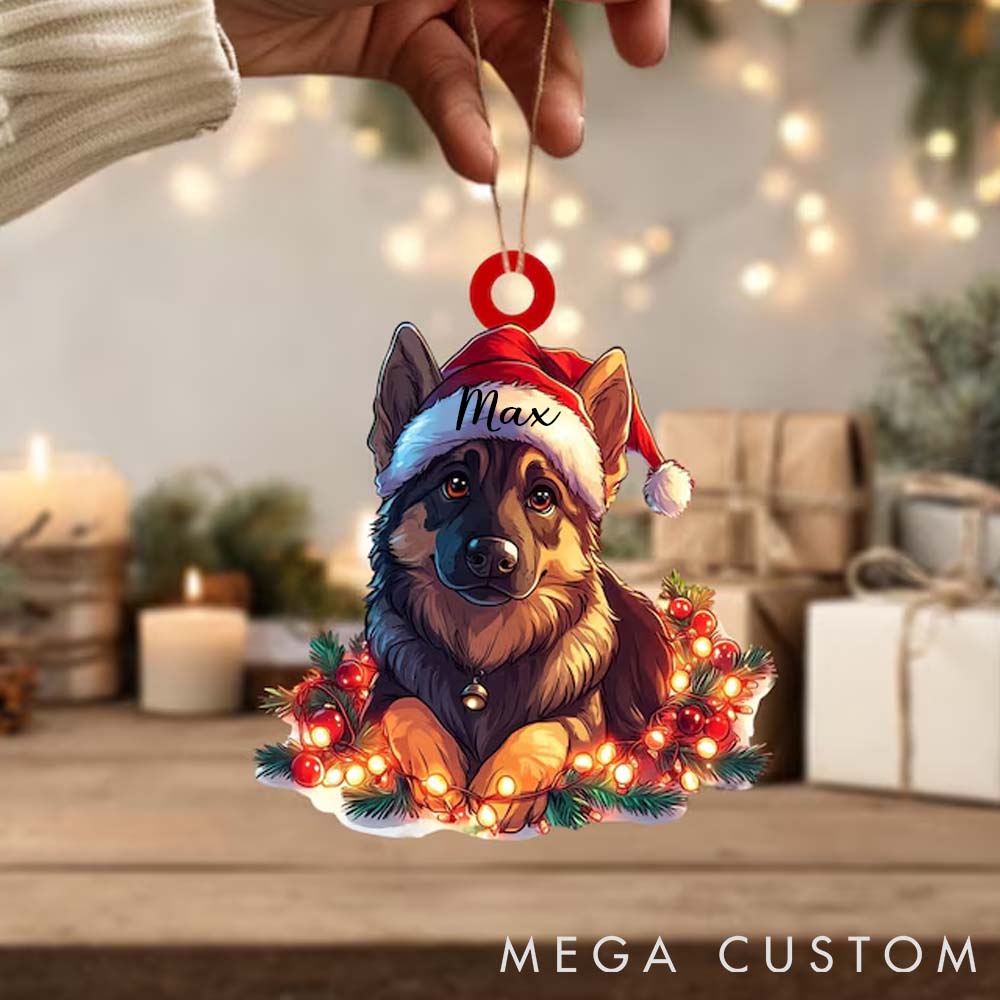 Personalized Pet Lover Cute Pet with Santa Hat Christmas Lights Christmas Ornament