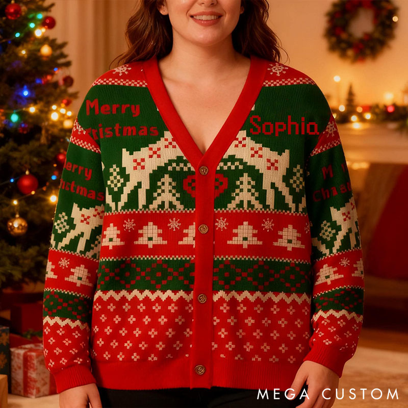 Personalized Vintage Christmas Cardigan Sweaters Custom Christmas Cardigan Sweater for Girlfriend Wife Retro Christmas Gift