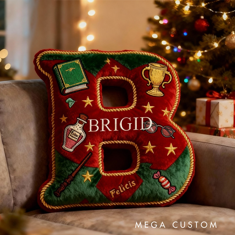 Personalized Christmas Magic Book Alphabet Throw Pillow Christmas Letter Pillow with Name Bookish Initial Pillow for Kids Boys Girls Book Lover Christmas Gift