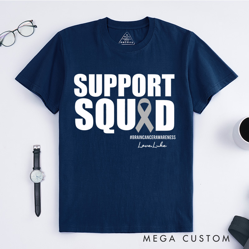 Personalized Support Squad Brain Cancer T-Shirt Brain Tumor Awareness Gift