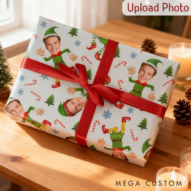 Personalized Husband Boyfriend Face Wrapping Paper Girlfriend Wife Elf Face Christmas Wrapping Paper Christmas Gift for Couple Boyfriend Husband