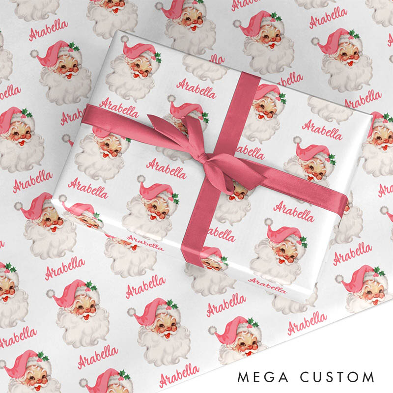Personalized Vintage Pink Santa Christmas Wrapping Paper Couple Christmas Wrapping Paper Christmas Gift for Girlfriend Wife Boyfriend Husband