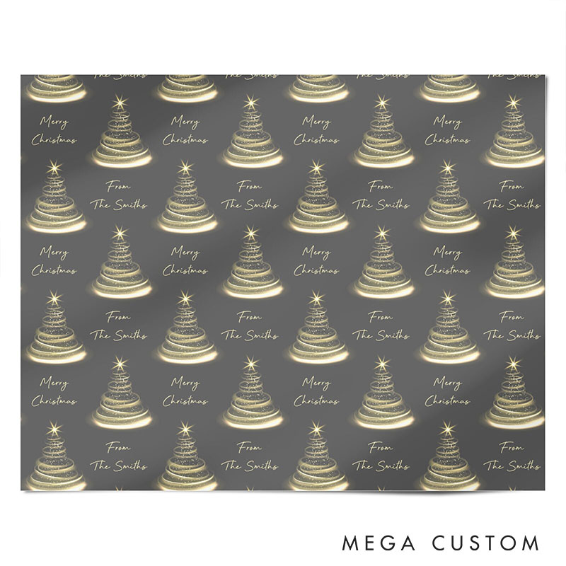 Personalized Gold Christmas Tree Wrapping Paper Custom Name Christmas Wrapping Paper Holiday Gift Wrap for Couple Girlfriend Wife Boyfriend Husband