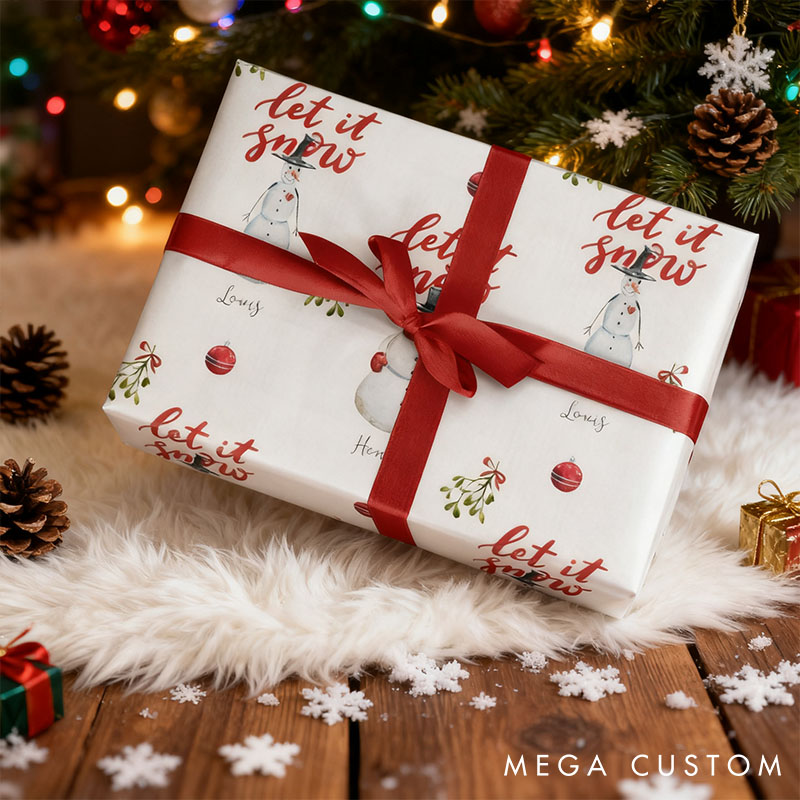 Personalized Let It Snow Wrapping Paper Winter Wonderland Gift Wrap Custom Two Snowmen Wrapping Paper for Couple Xmas Wrap for Friend