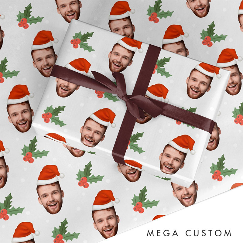 Personalized Husband Boyfriend Face Wrapping Paper Girlfriend Wife Elf Face Christmas Wrapping Paper Holiday Gift Wrap for Couple Boyfriend Husband