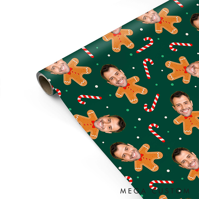 Personalized Husband Boyfriend Photo Face Wrapping Paper Girlfriend Wife Gingerbread Face Christmas Wrapping Paper Holiday Gift Wrap for Him Her