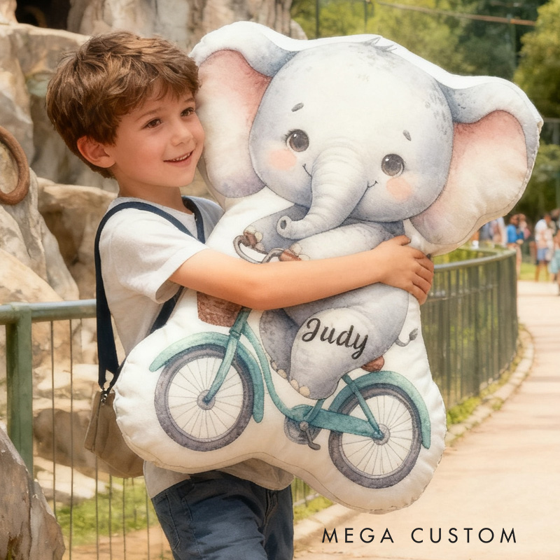 Personalized Elephant Bike Letter Pillow Cozy Graphic 3D Print Bow Letter Pillow Name Pillow Comfortable Travel Cushion for Kids Riding Lovers