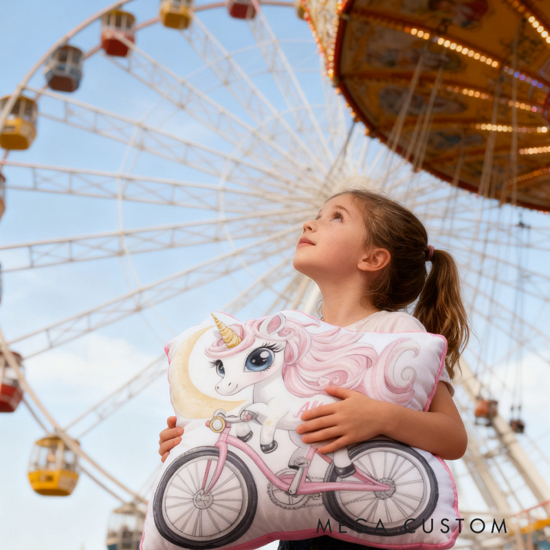 Personalized Pinky Horse Bike Pillow Cozy Graphic 3D Print Bow Pillow Name Pillow Comfortable Travel Cushion for Kids Girls Riding Lovers