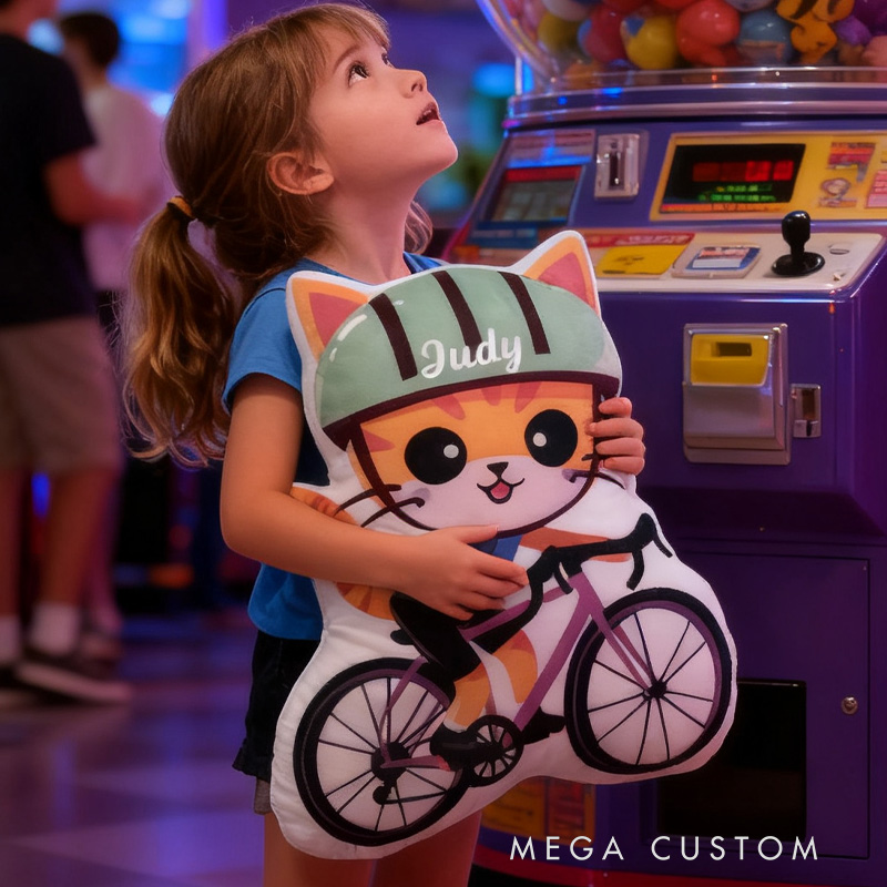 Personalized Cat Kitty Bike Pillow Cozy Graphic 3D Print Gamer Pillow Name Pillow Comfortable Travel Cushion for Kids Girls Riding Lovers