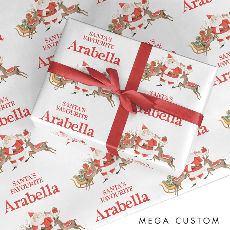 Personalized Santa's Favourite Christmas Wrapping Paper Custom Name Christmas Wrapping Paper Holiday Gift Wrap for Girlfriend Wife Boyfriend Husband
