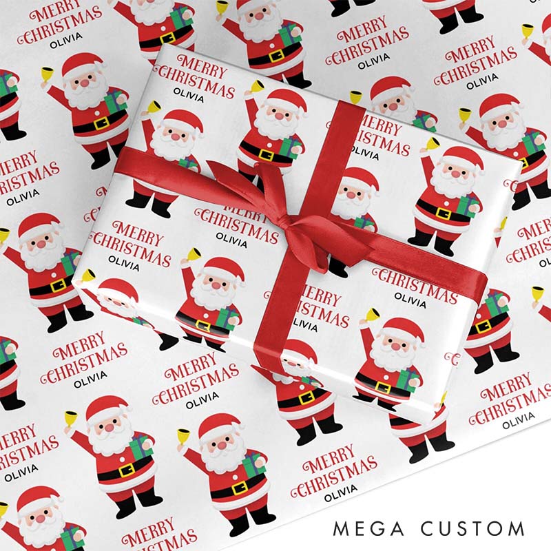 Personalized Cute Santa Merry Christmas Wrapping Paper Custom Name Christmas Wrapping Paper Holiday Gift Wrap for Girlfriend Wife Boyfriend Husband