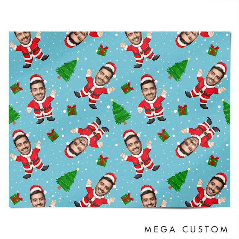 Personalized Santa Face Cutout Christmas Wrapping Paper Custom Name Christmas Wrapping Paper Holiday Gift Wrap for Girlfriend Wife Boyfriend Husband