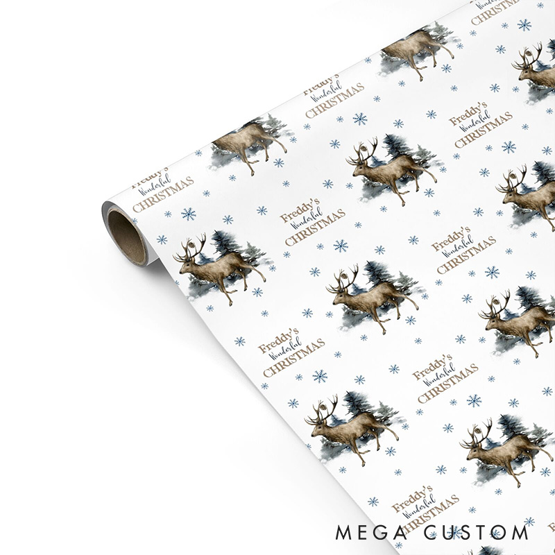 Personalized Retro Reindeer Christmas Wrapping Paper Custom Name Christmas Wrapping Paper Holiday Gift Wrap for Girlfriend Wife Boyfriend Husband