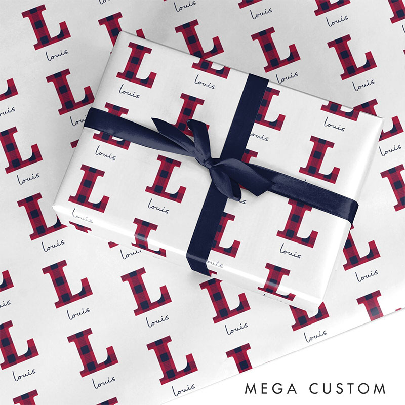 Personalized Red Plaid Christmas Wrapping Paper Custom Tartan Name Christmas Wrapping Paper Holiday Gift Wrap for Girlfriend Wife Boyfriend Husband