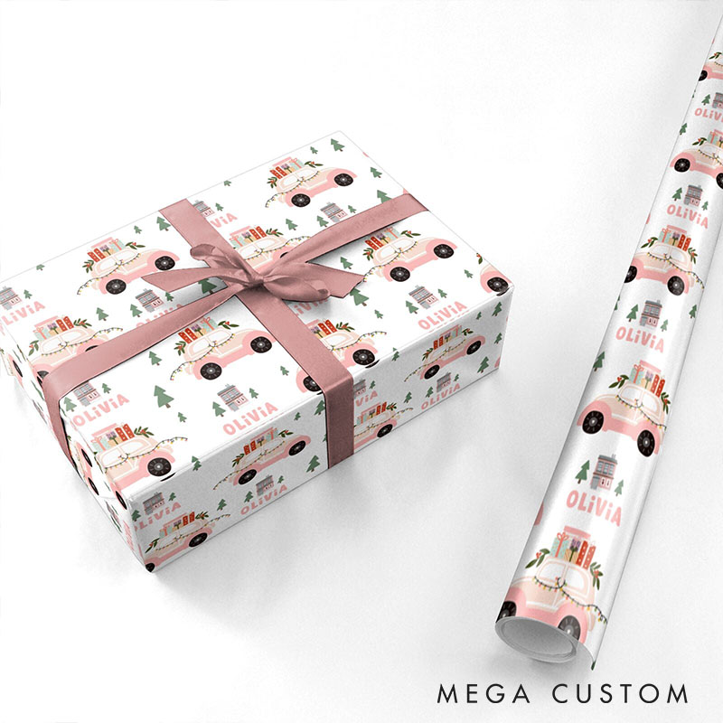 Personalized Car Carrying Gift Box Christmas Wrapping Paper Custom Christmas Wrapping Paper Holiday Gift Wrap for Girlfriend Wife Boyfriend Husband