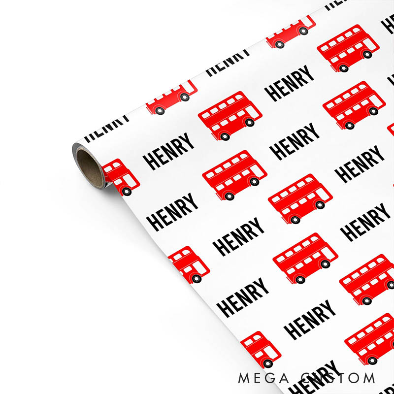 Personalized Bus Print Christmas Wrapping Paper Custom Name Christmas Wrapping Paper Holiday Gift Wrap for Girlfriend Wife Boyfriend Husband