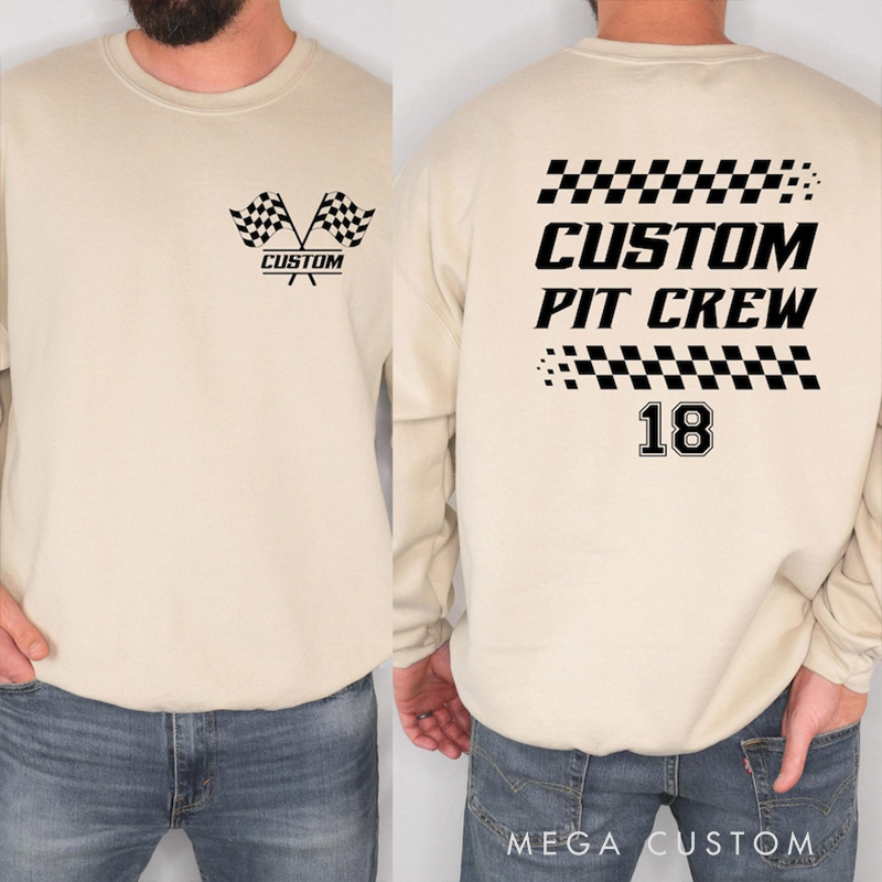 Personalized Racing Pit Crew Sweatshirt Custom Name and Number Race Team Hoodie Car Lover Gift Matching Family Outfit