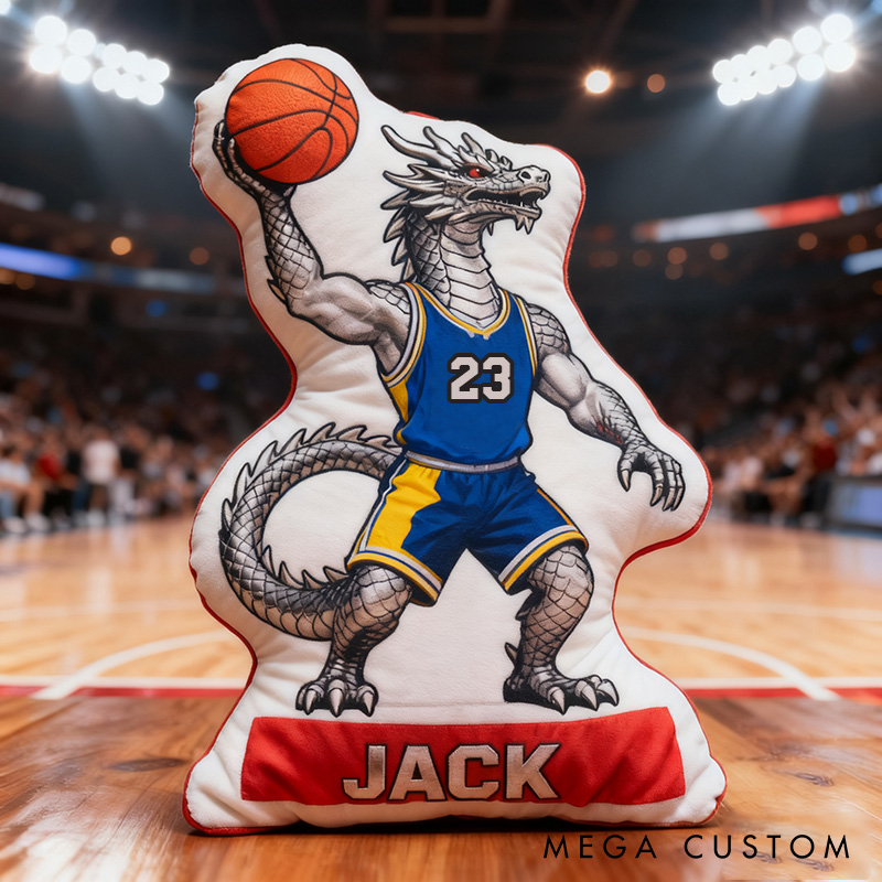 Personalized Dinosaur Basketball Pillow with Custom Name and Number Design for Kids