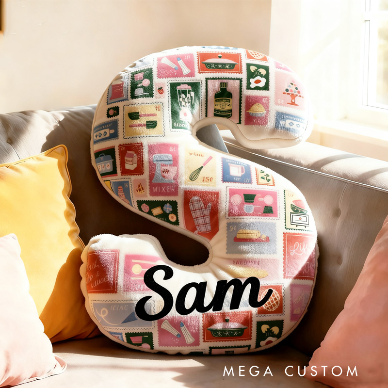 Personalized Baking Tool Alphabet Throw Pillow Baking Lover Letter Pillow with Name for Kids Girl Boy Christmas Gifts Loving Room Decor