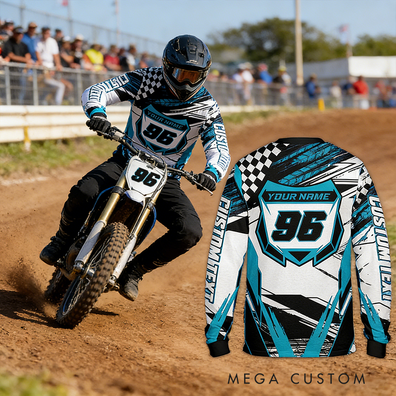 Personalized Dirt Bike Long Sleeve Shirt Custom Rider's Name Number Plate Shirt Gift for Motocross Riders