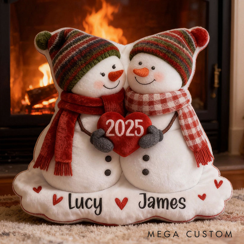 Personalized Couple Christmas Penguin Graphic 3D Printed Pillow Custom Newlyweds Name Christmas Cushion Christmas Gift for Him Her