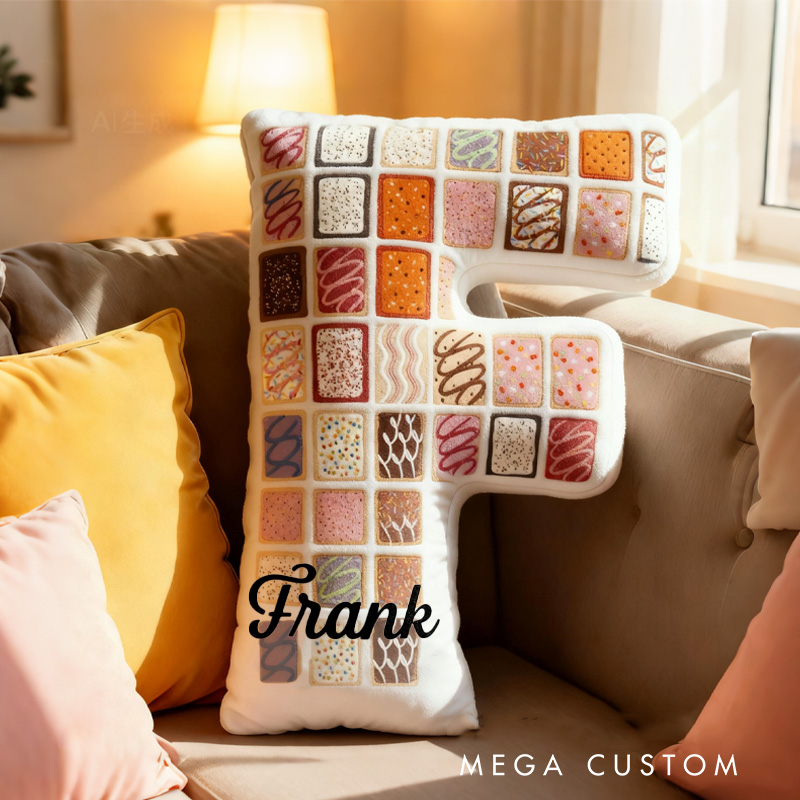 Personalized Cookie Alphabet Throw Pillow Cake Patchwork Letter Pillow with Name for Kids Girl Boy Baker Christmas Gifts Loving Room Decor