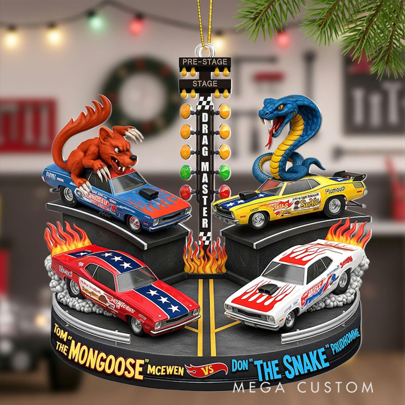 Personalized Drag Racing Christmas Ornament Custom Text Festive Race Car Rivalry Tree Decoration Gift for Racing Fans