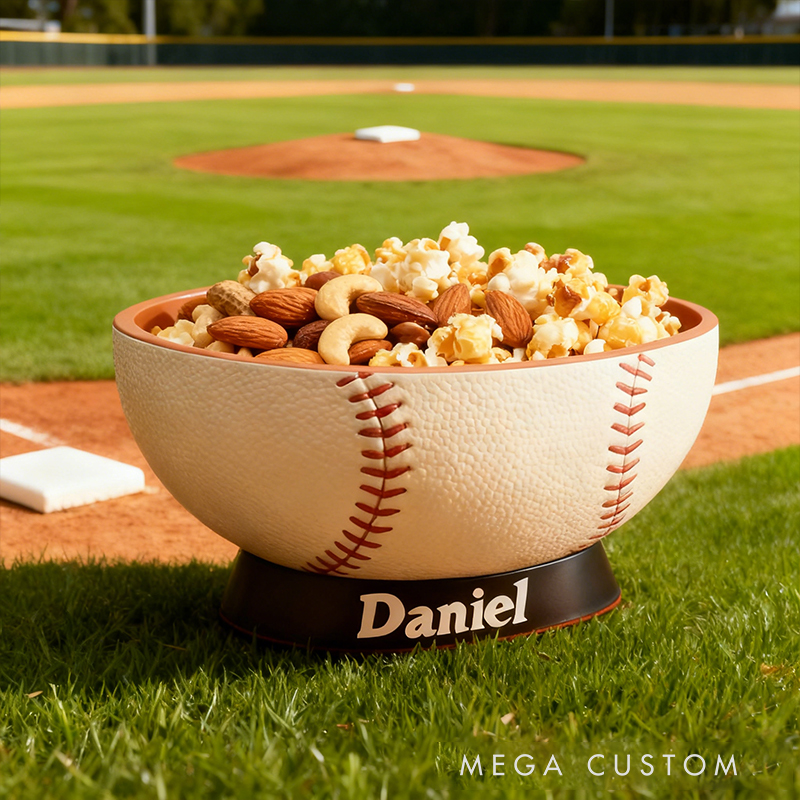 Personalized Baseball Snack Bowl - Custom Name Baseball Shaped Snack Holder for Game Day, Tailgating & Sports Fans