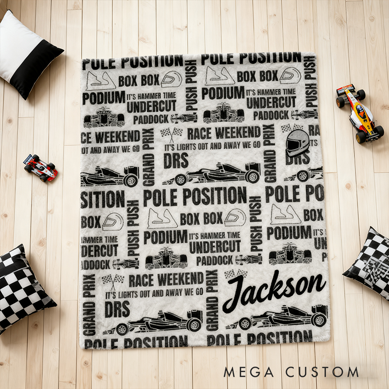 Personalized Racing Throw Blanket Custom Name Velveteen Plush Blanket Racing Terms Design Fan Gifts Home Decor