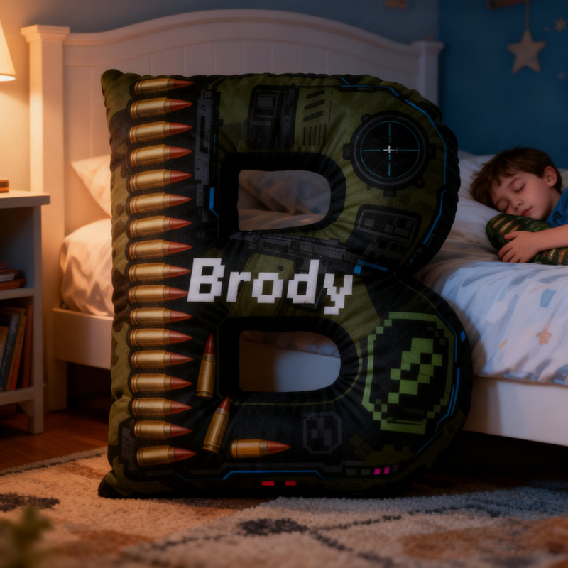 Personalized Bullet Game Letter Pillow for Game Lovers Plush Pillow Christmas Birthday Gift for Kids