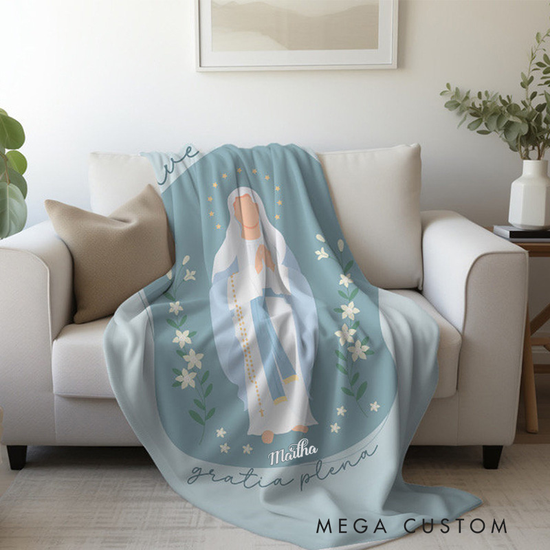 Personalized Ave Maria Throw Blanket with Name Home Decor Religious Gift Catholic Gift for Women