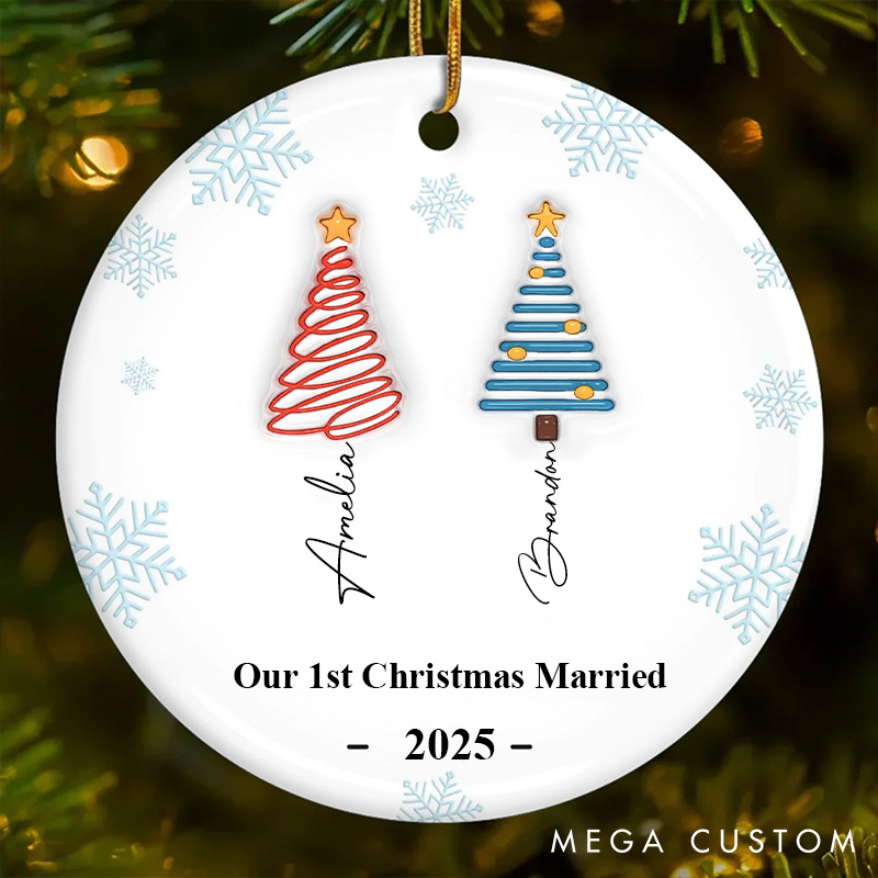 Personalized Couple Ceramic Ornament Custom Christmas Gifts for Husband Wife Our Festive Ornament for Couple Newlyweds Xmas Gift