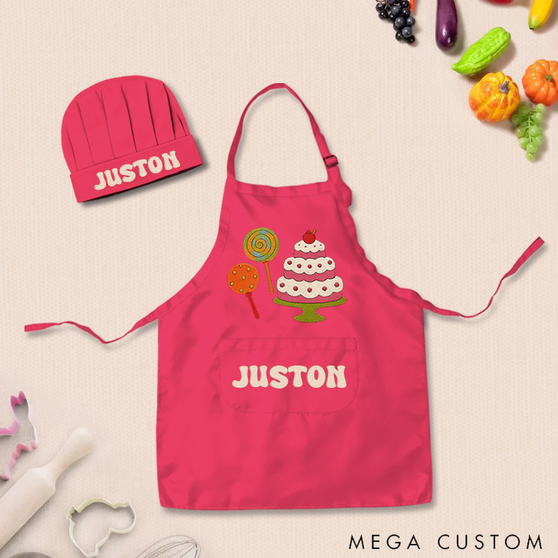 Personalized Cute Dessert Adjustable Kids Apron Set with Name and Pocket for Cooking Crafts Holiday Gift for Girls