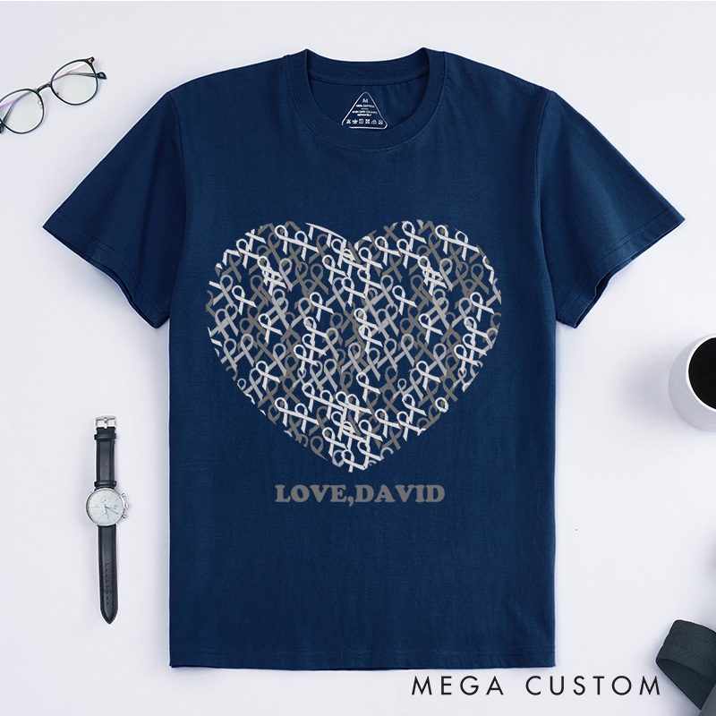 Personalized Brain Cancer Ribbon Heart T-Shirt Brain Cancer Gift