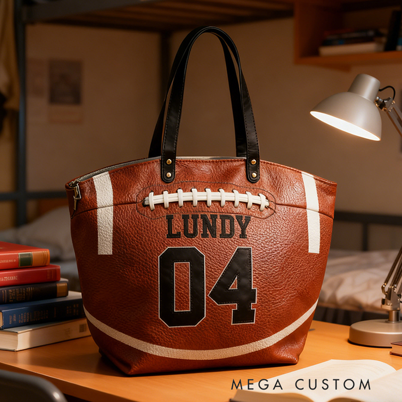 Personalized Football Texture Tote Bag Design, Stylish & Functional for Football Enthusiasts Custom Name & Number